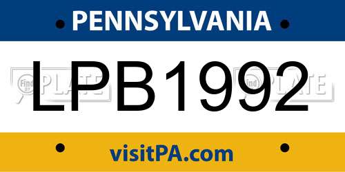 LPB1992 Pennsylvania License Plate