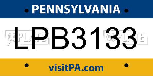 LPB3133 Pennsylvania License Plate