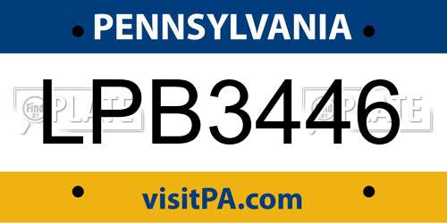 LPB3446 Pennsylvania License Plate