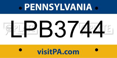 LPB3744 Pennsylvania License Plate