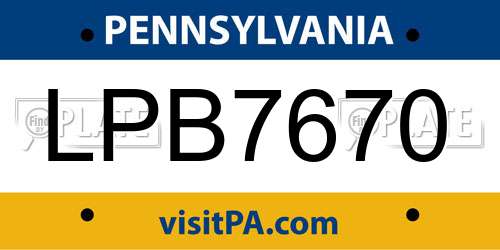 LPB7670 Pennsylvania License Plate