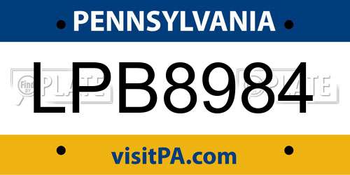 LPB8984 Pennsylvania License Plate
