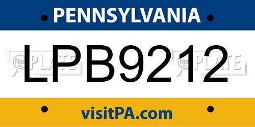 LPB9212 Pennsylvania License Plate