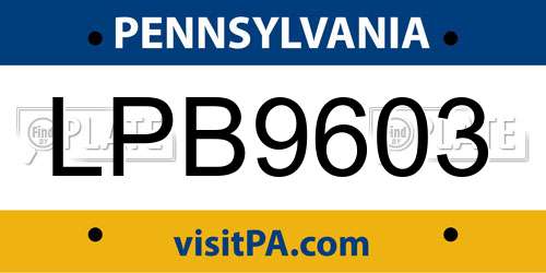 LPB9603 Pennsylvania License Plate