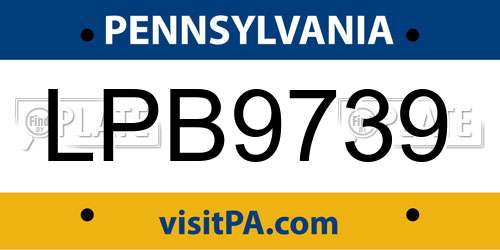 LPB9739 Pennsylvania License Plate