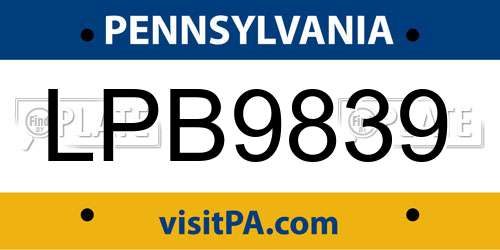 LPB9839 Pennsylvania License Plate