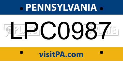LPC0987 Pennsylvania License Plate