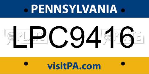 LPC9416 Pennsylvania License Plate
