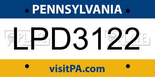 LPD3122 Pennsylvania License Plate