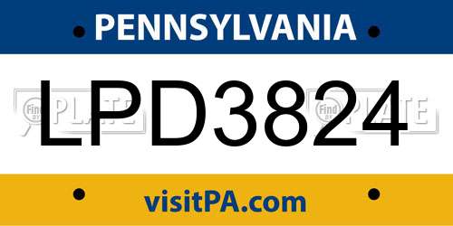 LPD3824 Pennsylvania License Plate