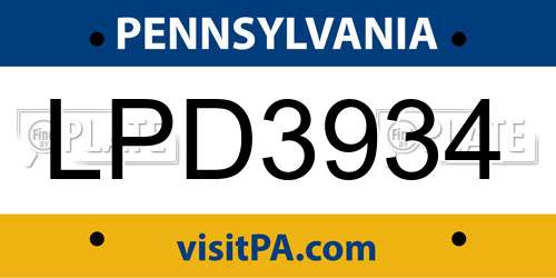 LPD3934 Pennsylvania License Plate