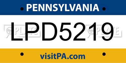 LPD5219 Pennsylvania License Plate