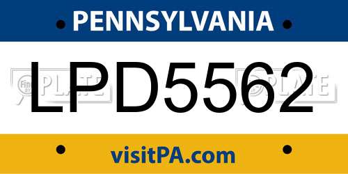 LPD5562 Pennsylvania License Plate