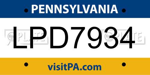 LPD7934 Pennsylvania License Plate