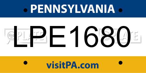LPE1680 Pennsylvania License Plate
