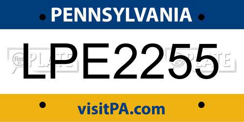 LPE2255 Pennsylvania License Plate