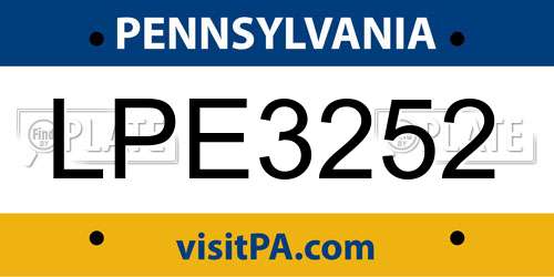 LPE3252 Pennsylvania License Plate