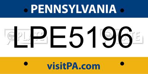 LPE5196 Pennsylvania License Plate