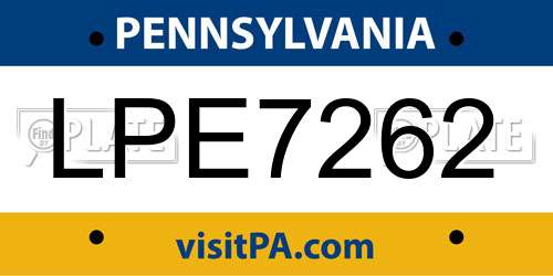 LPE7262 Pennsylvania License Plate