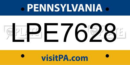 LPE7628 Pennsylvania License Plate