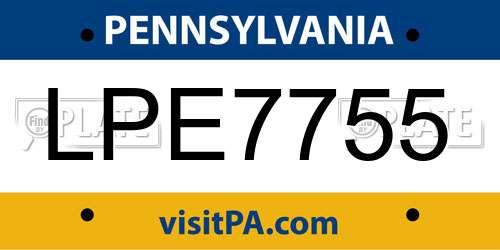 LPE7755 Pennsylvania License Plate