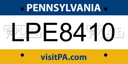 LPE8410 Pennsylvania License Plate
