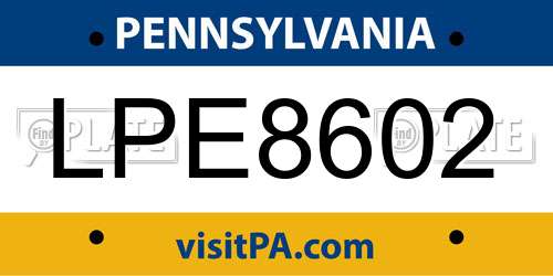 LPE8602 Pennsylvania License Plate