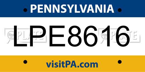 LPE8616 Pennsylvania License Plate