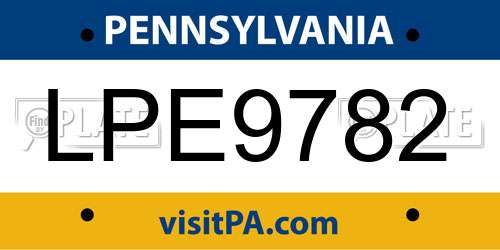 LPE9782 Pennsylvania License Plate