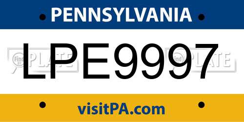 LPE9997 Pennsylvania License Plate