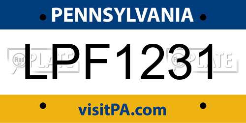 LPF1231 Pennsylvania License Plate