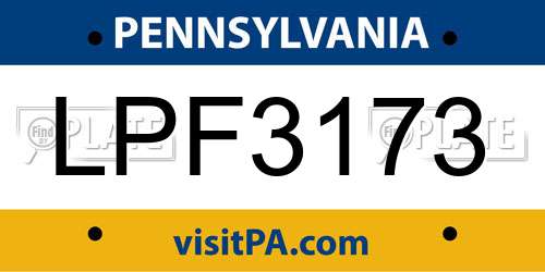 LPF3173 Pennsylvania License Plate