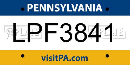 LPF3841 Pennsylvania License Plate