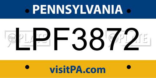 LPF3872 Pennsylvania License Plate