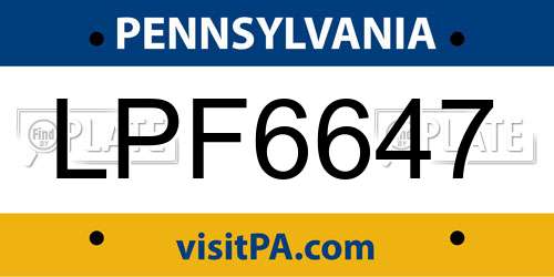 LPF6647 Pennsylvania License Plate
