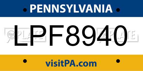 LPF8940 Pennsylvania License Plate