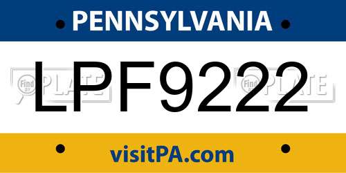 LPF9222 Pennsylvania License Plate