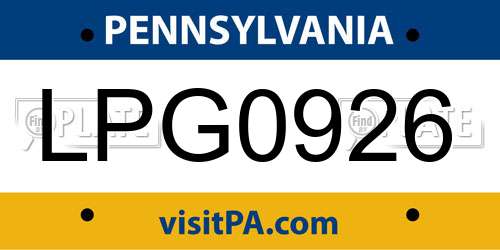 LPG0926 Pennsylvania License Plate