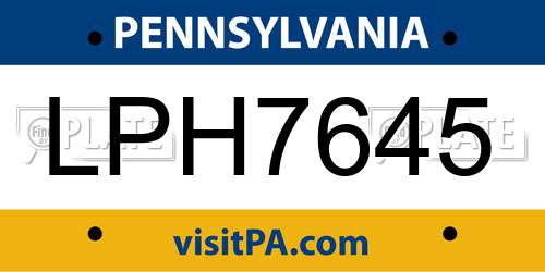 LPH7645 Pennsylvania License Plate