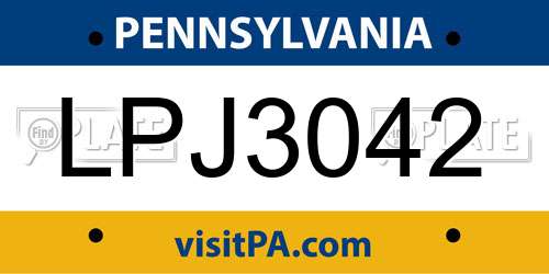 LPJ3042 Pennsylvania License Plate