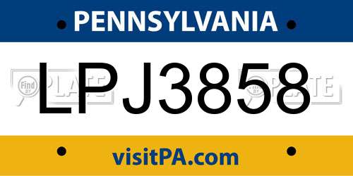 LPJ3858 Pennsylvania License Plate