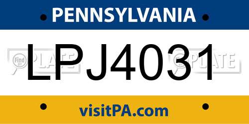 LPJ4031 Pennsylvania License Plate