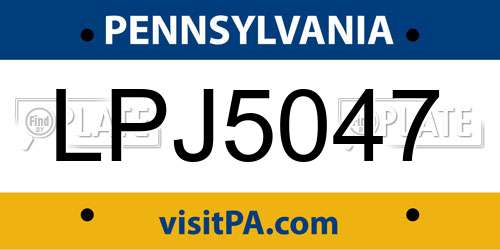 LPJ5047 Pennsylvania License Plate