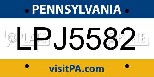 LPJ5582 Pennsylvania License Plate