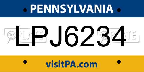 LPJ6234 Pennsylvania License Plate