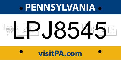 LPJ8545 Pennsylvania License Plate
