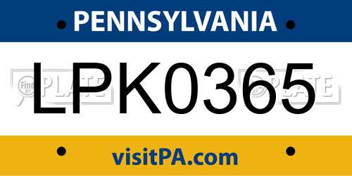 LPK0365 Pennsylvania License Plate