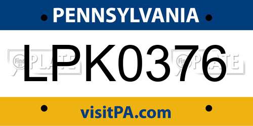 LPK0376 Pennsylvania License Plate