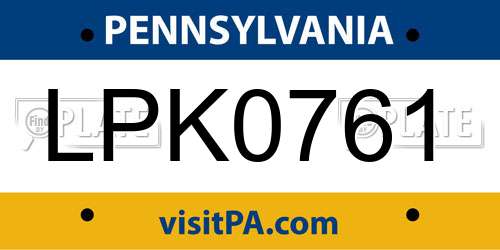 LPK0761 Pennsylvania License Plate