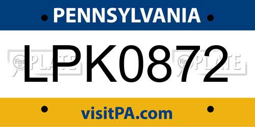 LPK0872 Pennsylvania License Plate